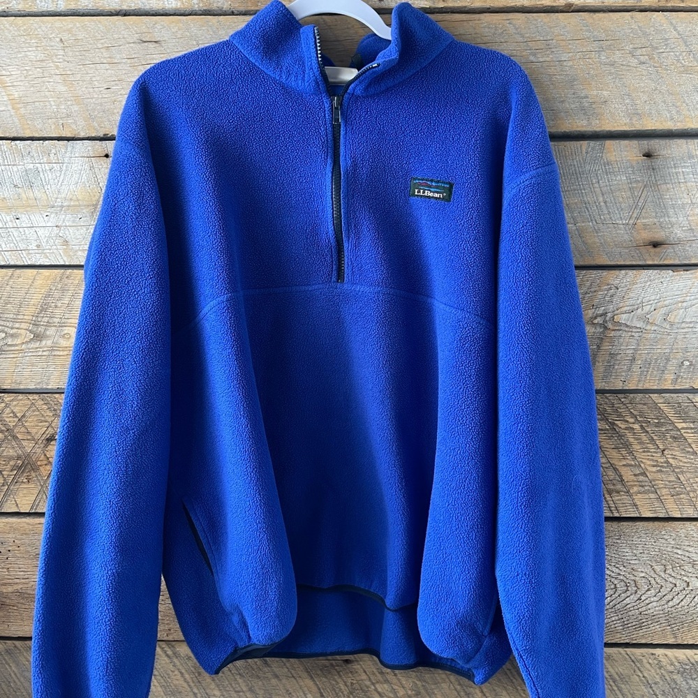 Vtg L.L. Bean Fleece Jacket Mens Large Blue 1/4 Zip Pullover USA 90s *READ*